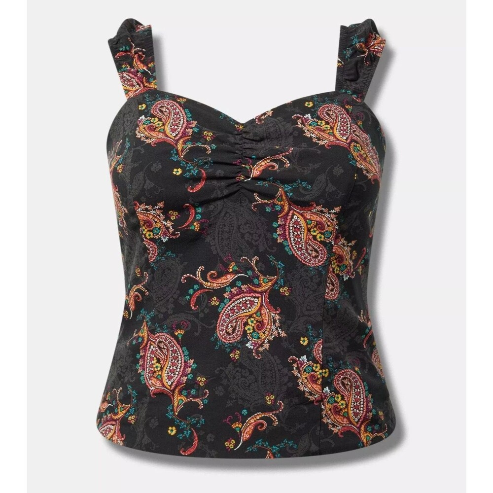 Torrid Challis Smocked Top 1X 14 16 Black Paisley Floral Sweetheart Boho Crop - Picture 12 of 12